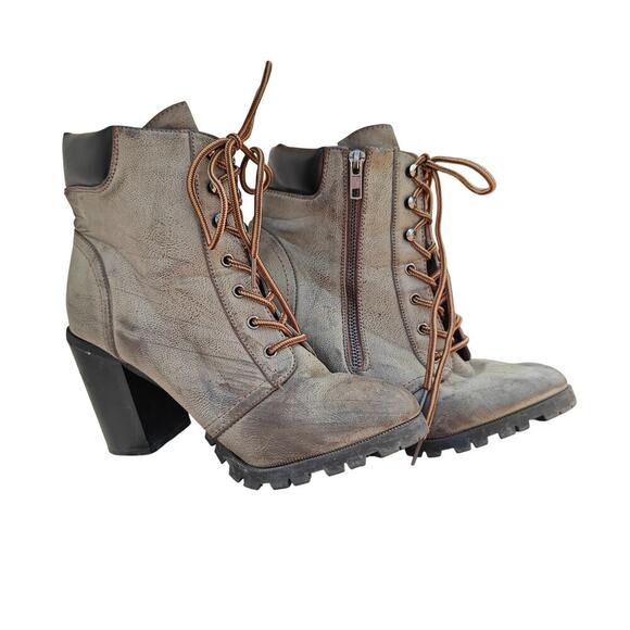 Maurices Shoes - Maurices Lace-Up Chunky Heel Boots Women’s Size 8.5 Brown Side Zip Fashion